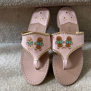 Jack Rogers Pink Sandals with Gingerbread Embroidery